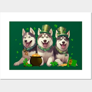 My Siberian Husky Is My Lucky Charm St Patricks Day Posters and Art